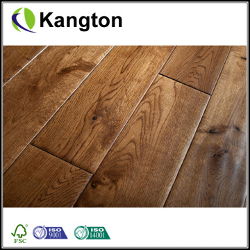 Piso de madeira de carvalho maciço raspado à mão (piso de madeira)